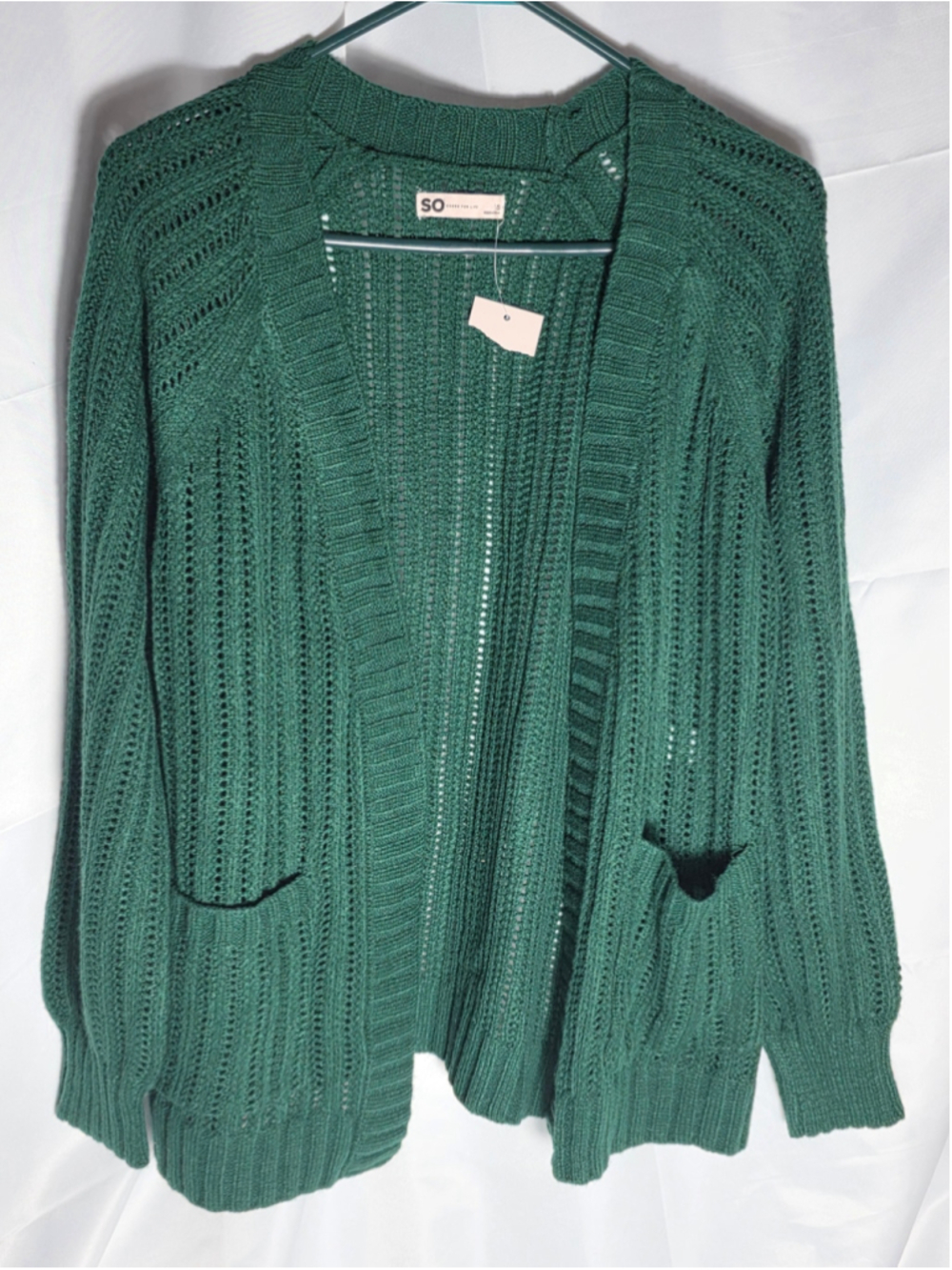 Women's SO Open Front Knit Cardigan Sweater Green Size S fall cozy grandmacore